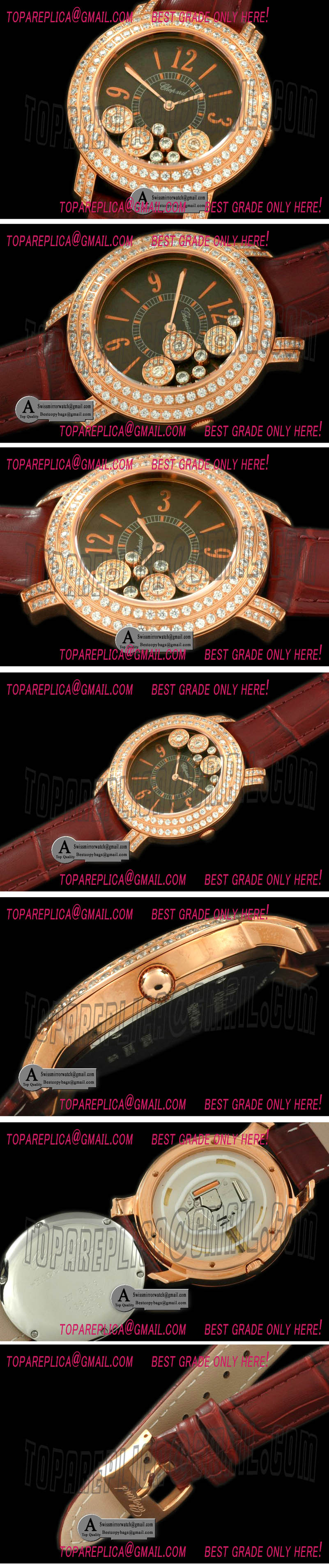 Chopard Happy Sports Ladies Rose Gold Leather Grey Swiss Quartz Replica Watches