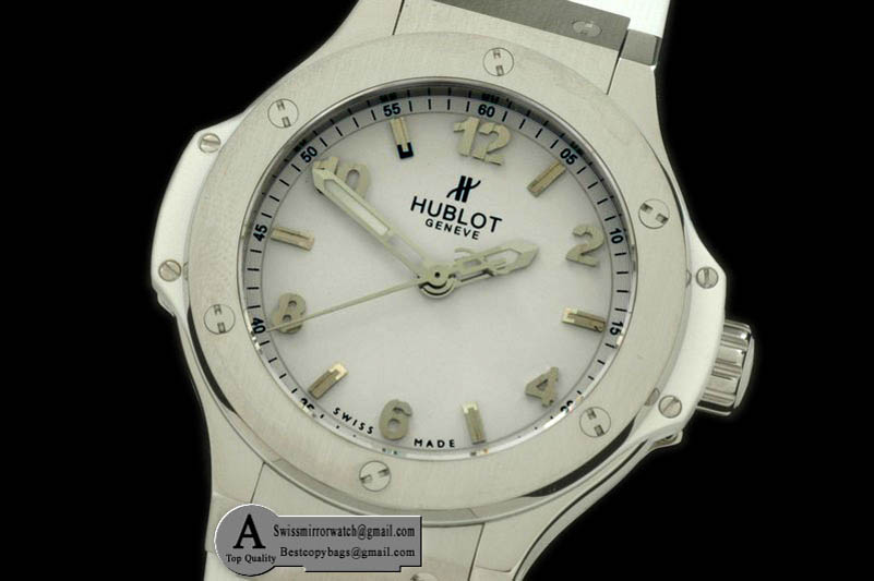 Hublot Big Bang 38mm SS Rubber All White Swiss Quartz Replica Watches