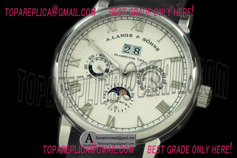 A.Lange Sohne Datograph Perpetual Calendar Big Date SS Leather White Asia Replica Watches