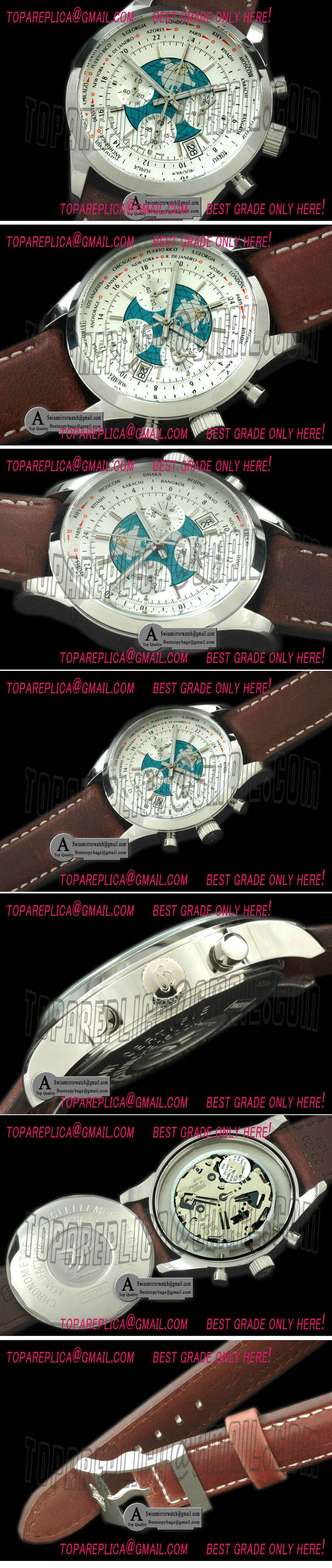 Breitling TransOcean Unitime Chrono SS Leather White Jap OS20 Qtz Replica Watches