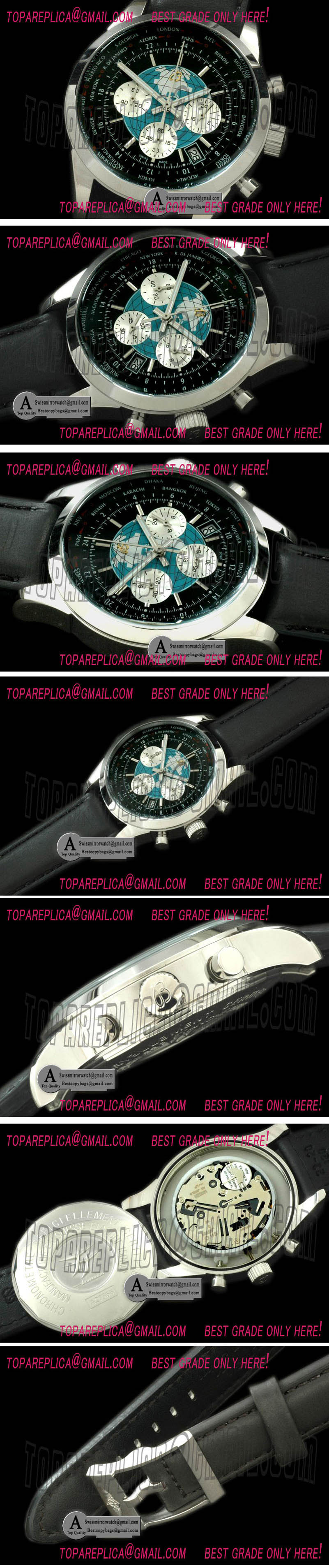 Breitling TransOcean Unitime Chrono SS Leather Black Jap OS20 Qtz Replica Watches