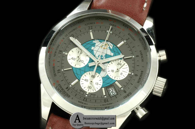 Breitling TransOcean Unitime Chrono SS Leather Grey Jap OS20 Qtz Replica Watches