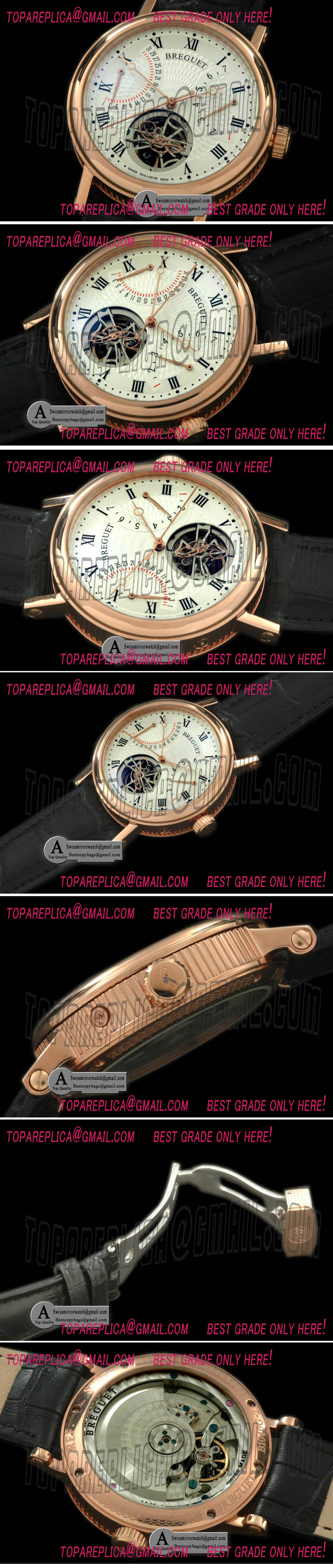 Breguet Retrogating Day Date Tourbillon Rose Gold Leather White Asian 2813 Replica Watches