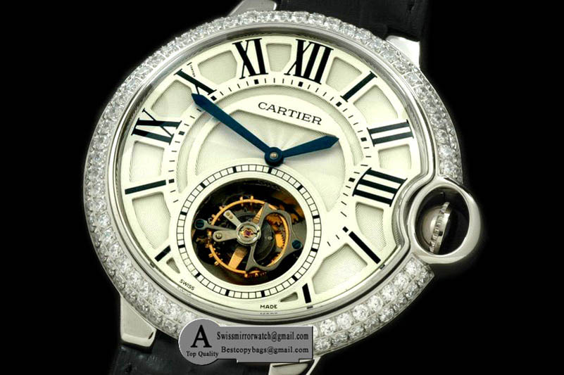 Cartier Ballon de Cartier XL 47mm Tourbillon SS/Leather White F-Tourbi Replica Watches