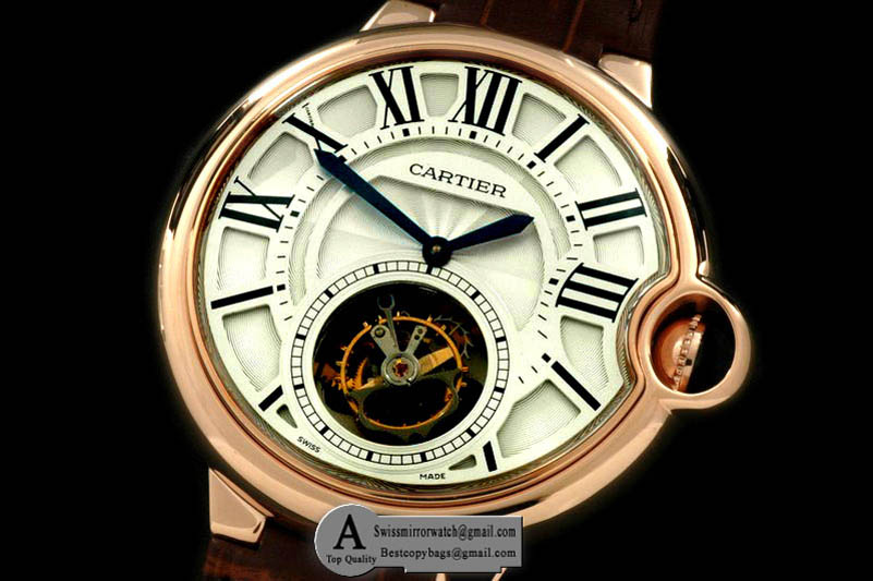 Cartier Ballon de Cartier XL Tourbillon Rose Gold/Leather White F-Tourbi Replica Watches
