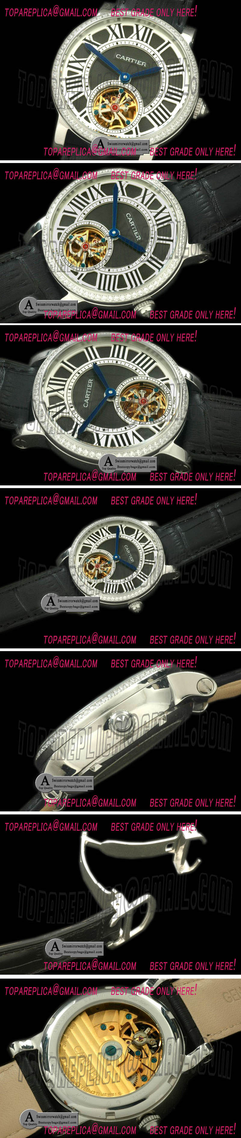 Cartier Ronde de Cartier Tourbillon SS Leather Black Asian 2813 Replica Watches