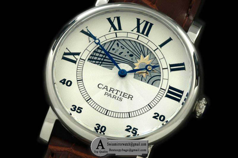 Cartier Ronde De Cartier Day Phase SS Leather White Jap Quartz Replica Watches