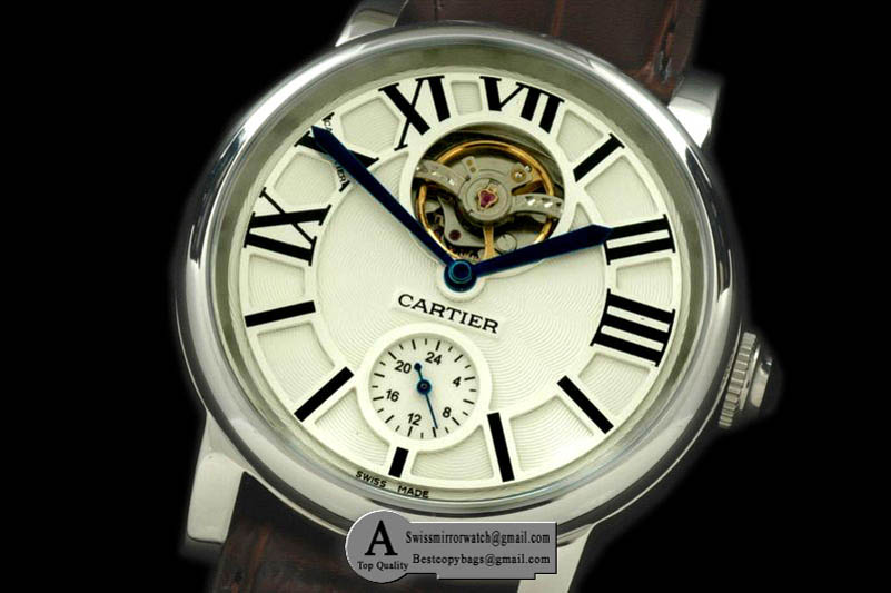 Cartier Ronde De Cartier Tourbillon SS Leather White Asian 2813 Replica Watches