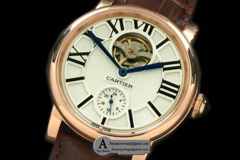 Cartier Ronde De Cartier Tourbillon Rose Gold Leather White Asian 2813 Replica Watches