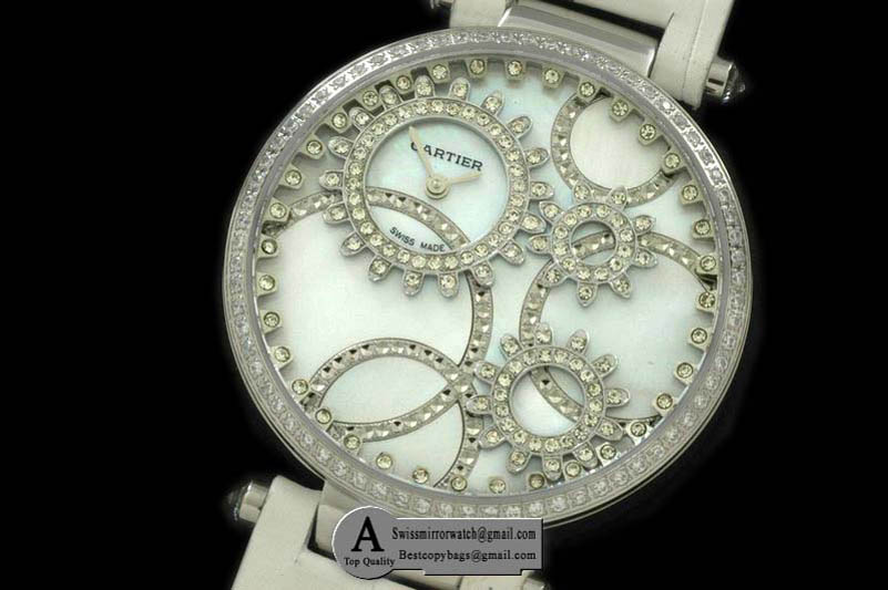 Cartier High Jewellery SS Leather MOP White Swiss Quartz Replica Watches