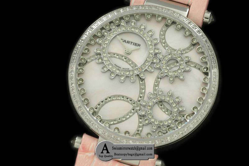 Cartier High Jewellery SS Leather MOP Pink Swiss Quartz Replica Watches