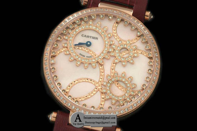 Cartier High Jewellery Rose Gold Leather MOP Pink Swiss Quartz Replica Watches