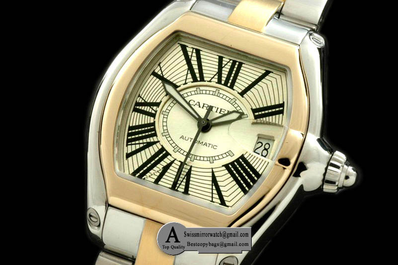 Cartier Men Roadster SS/Yellow Gold TT White Asian 2892 Replica Watches