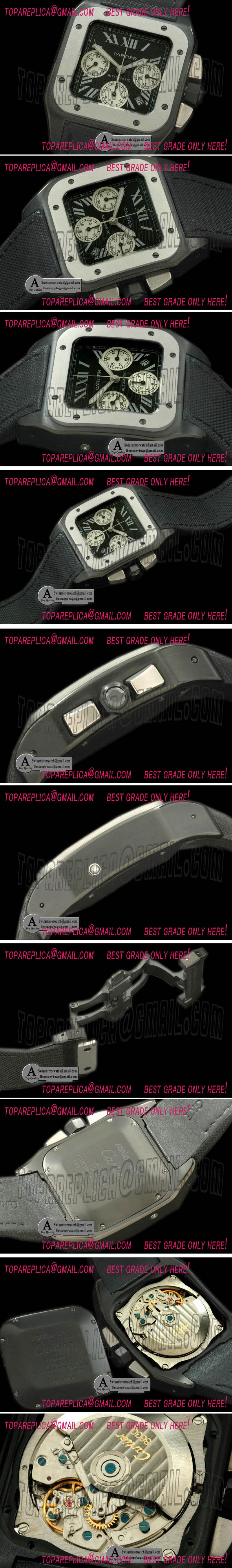 Cartier Santos 100 Chrono DLC Nylon Black Asian 7753 Replica Watches