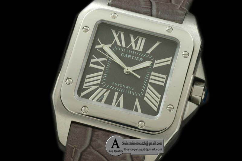 Cartier Santos 100 Men SS Leather Black Asian Eta 2824-2 Replica Watches
