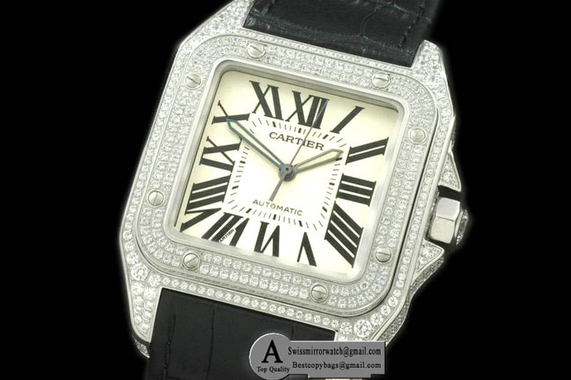 Cartier Santos 100 Men SS/Leather White Swiss Eta 2892 Orig Replica Watches