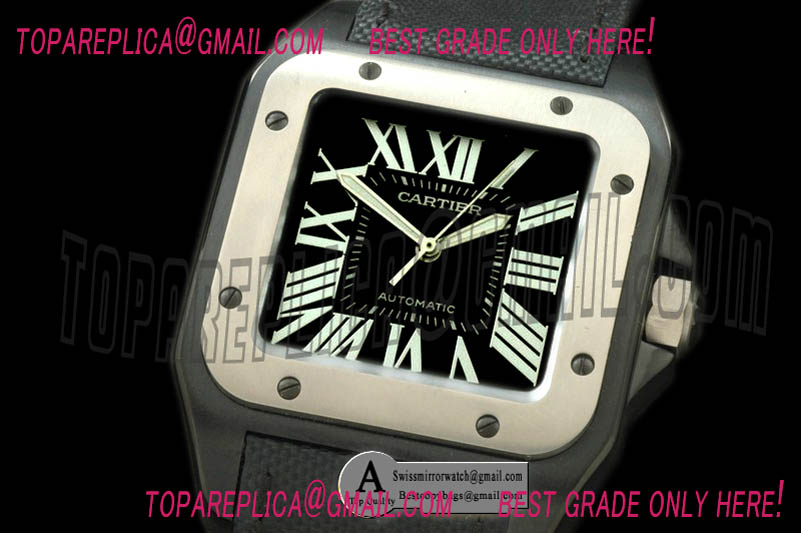 Cartier W2020010 Santos 100 Mid DLC Titanium Nylon Black Swiss Eta 2892 Orig Replica Watches