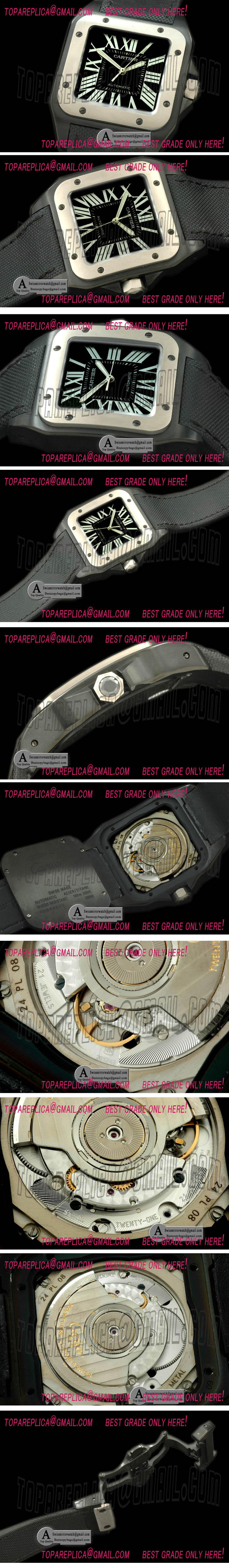 Cartier Santos 100 Mid DLC Titanium Nylon Black Swiss Eta 2892 Orig Replica Watches