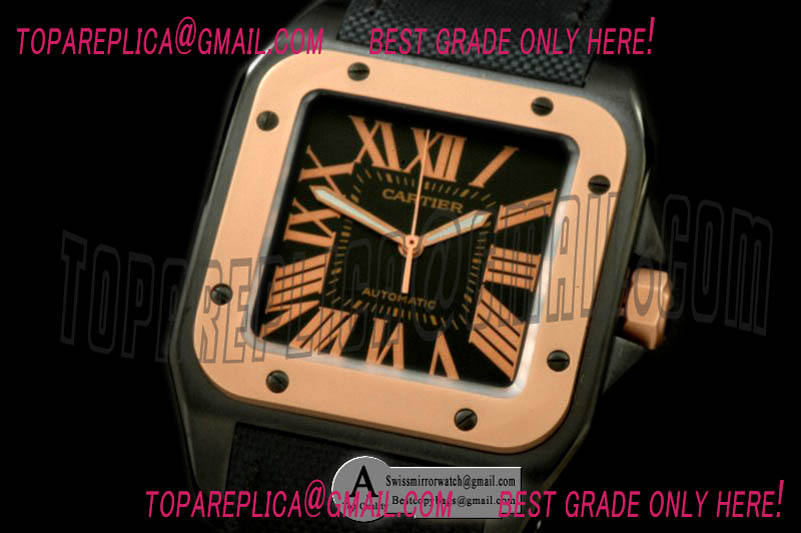 Cartier W2020009 Santos 100 Mid DLC Rose Gold NY Black Swiss Eta 2892 Orig Replica Watches