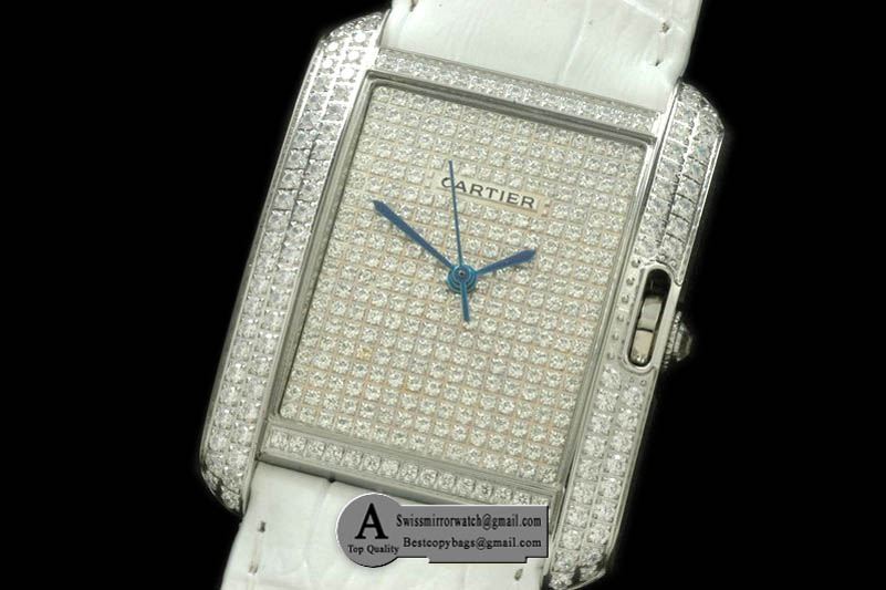 Cartier Tank Anglaise SS Leather Diamond Jap Quartz Replica Watches