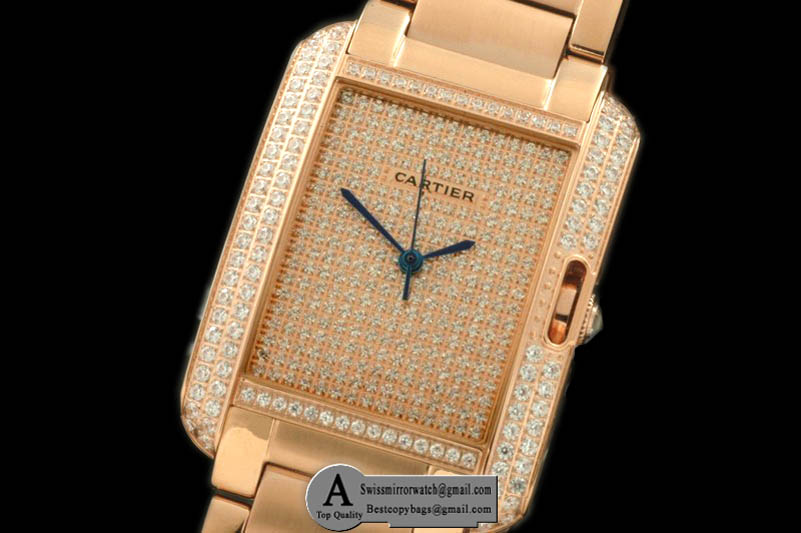 Cartier Tank Anglaise Midsize Rose Gold Rose Gold Diamond Jap Quartz Replica Watches