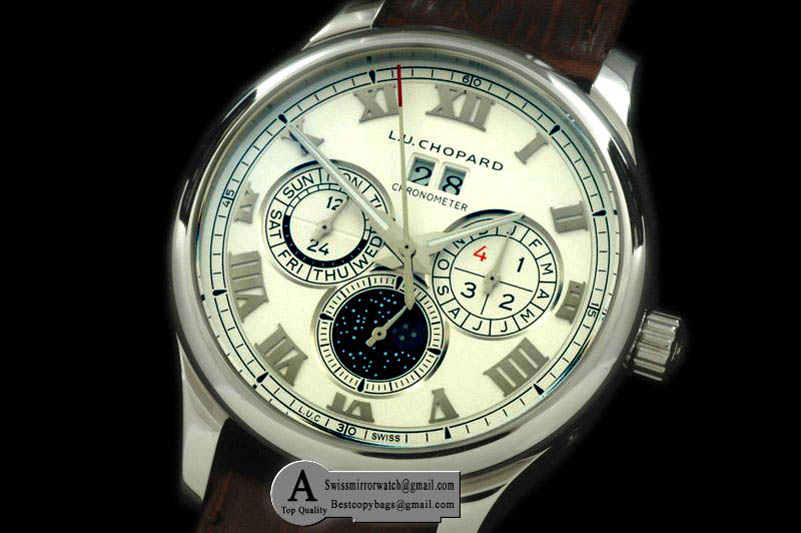 Chopard LUC Big Date Chronograph SS Leather White Asia 2813 Replica Watches