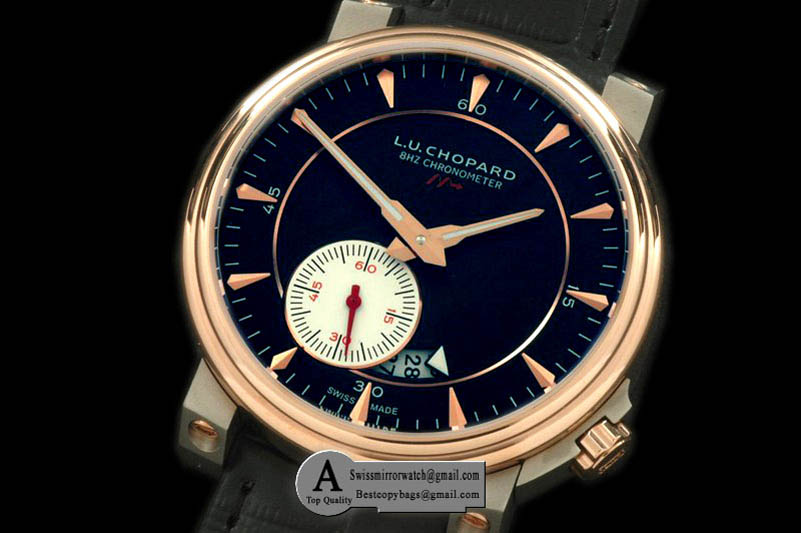 Chopard LUC 8Hz Rose Gold Leather Black Asia 2813 Replica Watches