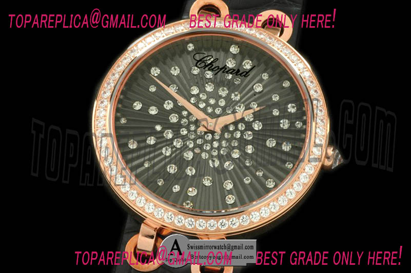 Chopard Xtravagaza Mid Rose Gold Leather Grey Swiss Quartz Replica Watches