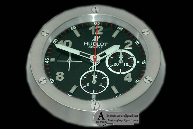 Hublot Dealer Clock Big Bang Style SS Black Swiss Quartz Replica Clock