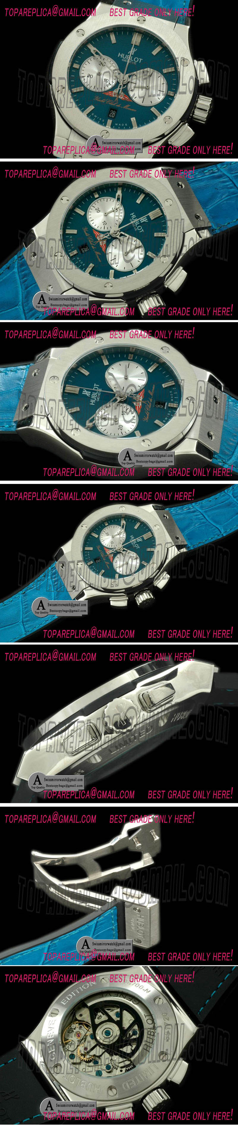 Hublot Classic Fusion Chrono V2 YACHT CLUB MONACO   SS Leather Blue A 7750 Sec3 Replica Watches