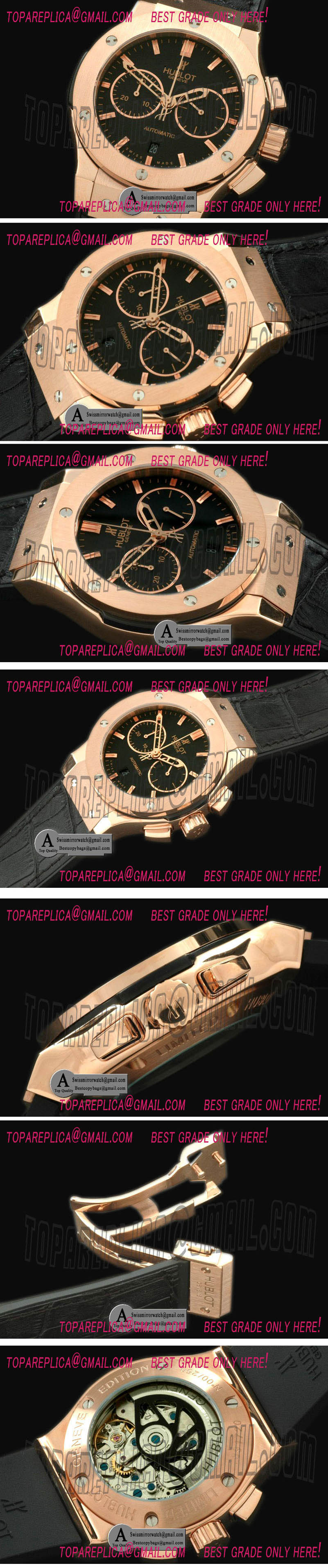 Hublot Classic Fusion Chrono V2 521.OX.1180.LR Rose Gold Leather Black A 7750 Sec@3 Replica Watches