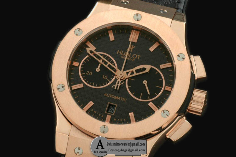 Hublot Classic Fusion Chrono V2 Rose Gold Leather Grey Black A 7750 Sec@3 Replica Watches