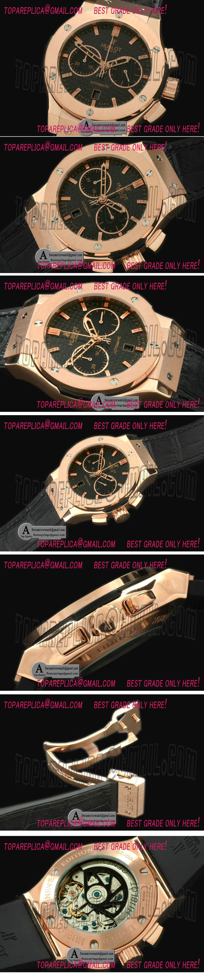 Hublot Classic Fusion Chrono V2 Rose Gold Leather Grey Black A 7750 Sec@3 Replica Watches