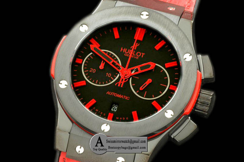 Hublot Classic Fusion Chrono V2 521.CM.1110.LR PVD Leather All Black Red A 7750 Replica Watches