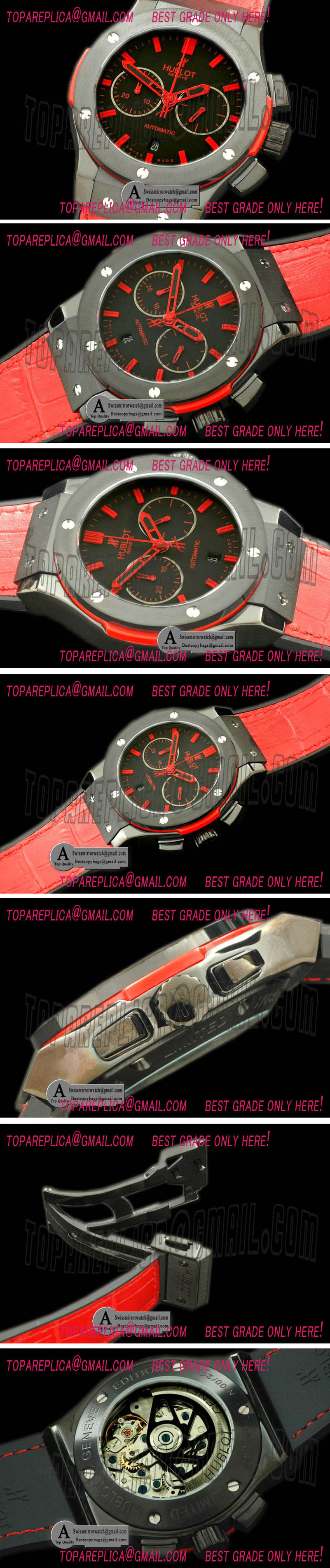 Hublot Classic Fusion Chrono V2 521.CM.1110.LR PVD Leather All Black Red A 7750 Replica Watches