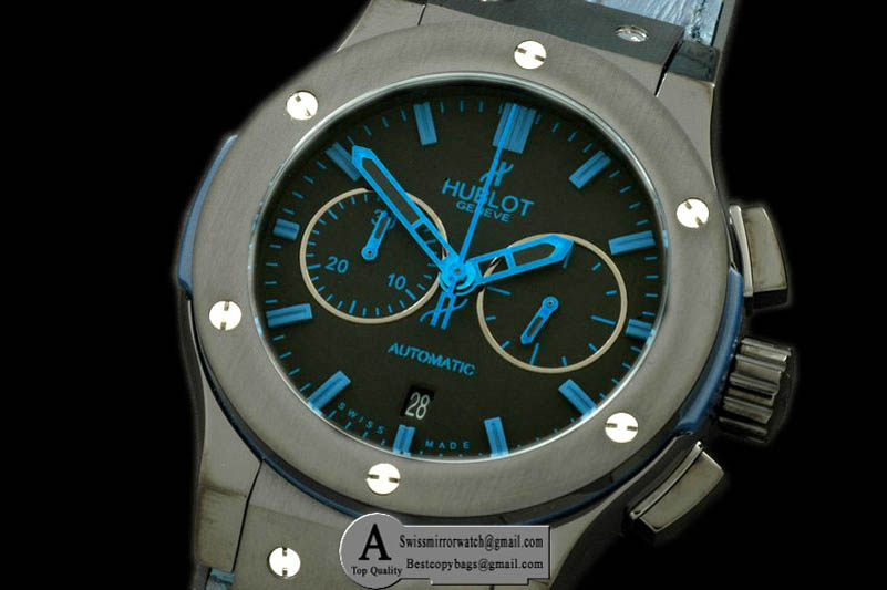 Hublot Classic Fusion Chrono V2 PVD Leather All Black Blue A 7750 Watches