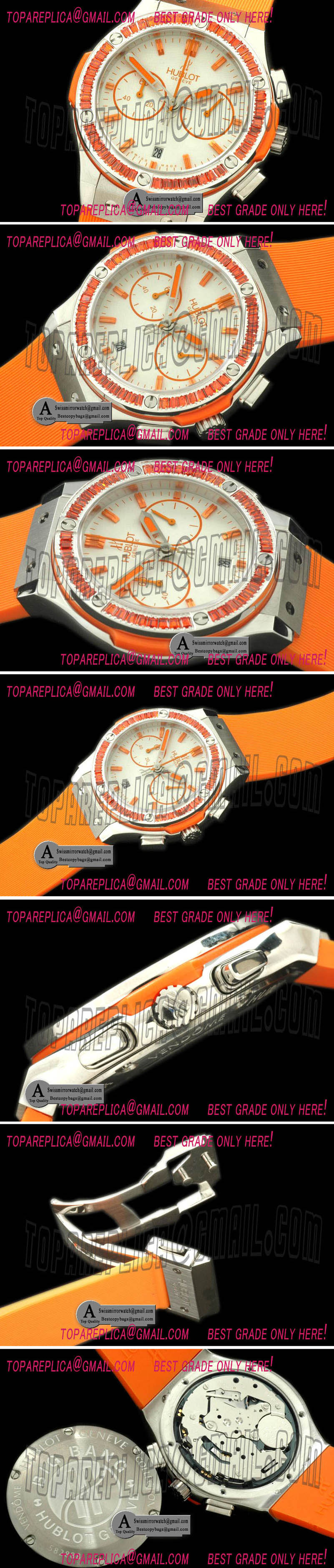 Hublot Ladies Classic Fusion Chrono SS Rubber White Orange Jap Qtz Replica Watches