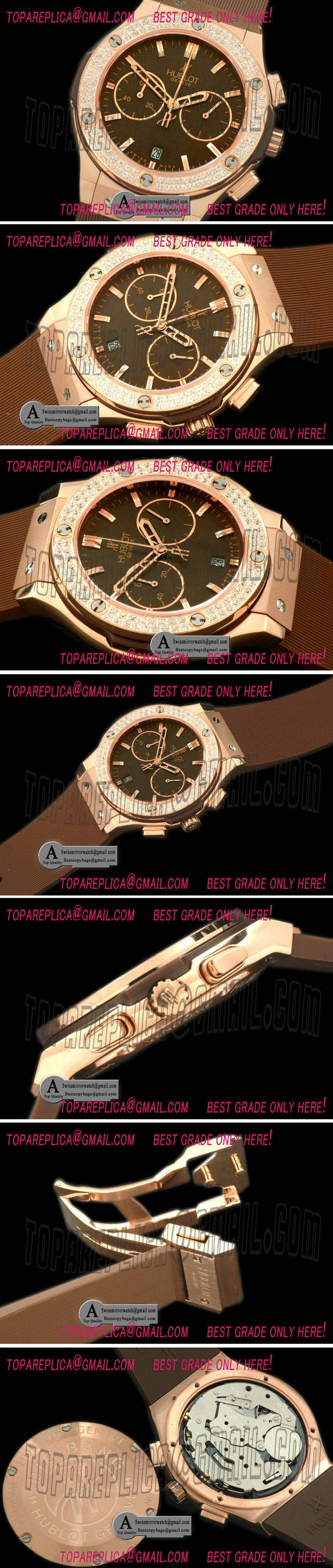 Hublot Ladies Classic Fusion Chrono Rose Gold Rubber Brown Jap Qtz Replica Watches
