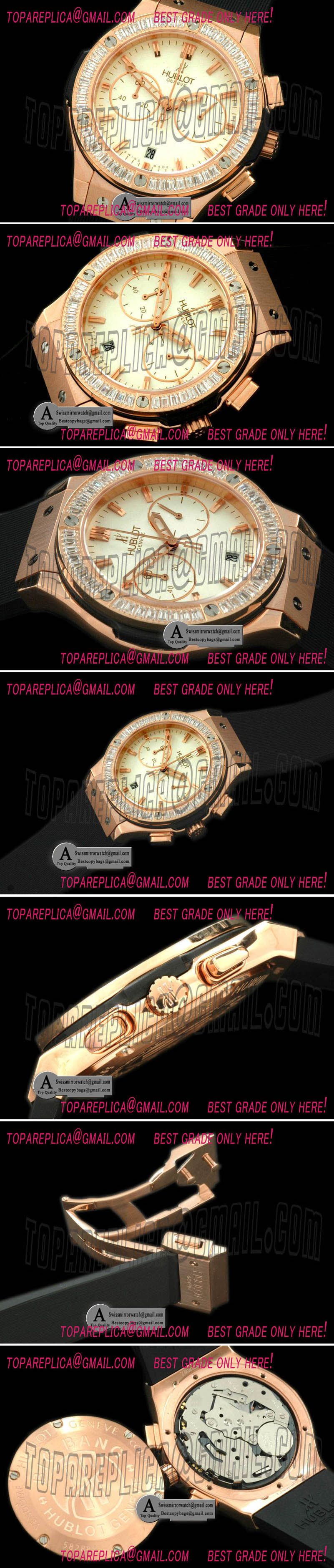 Hublot Ladies Classic Fusion Chrono Rose Gold Rubber White White Jap Qtz Replica Watches