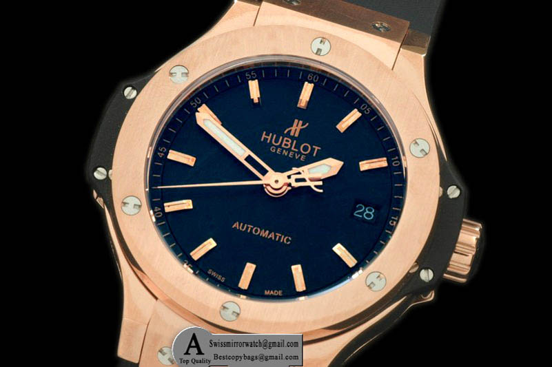 Hublot Classic Fusion Rose Gold Rubber Black Asian 2824 Replica Watches