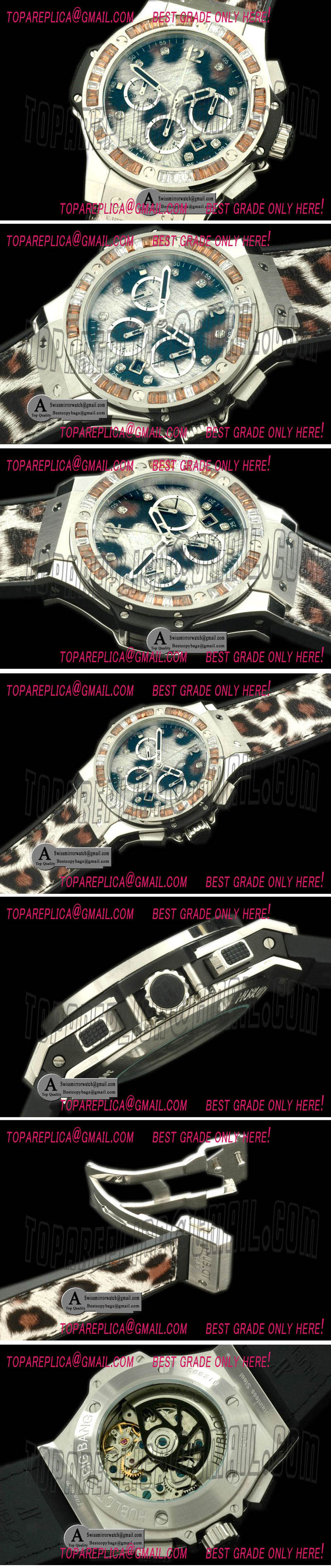 Hublot Leopard Bang SS Leather A-7750 Replica Watches