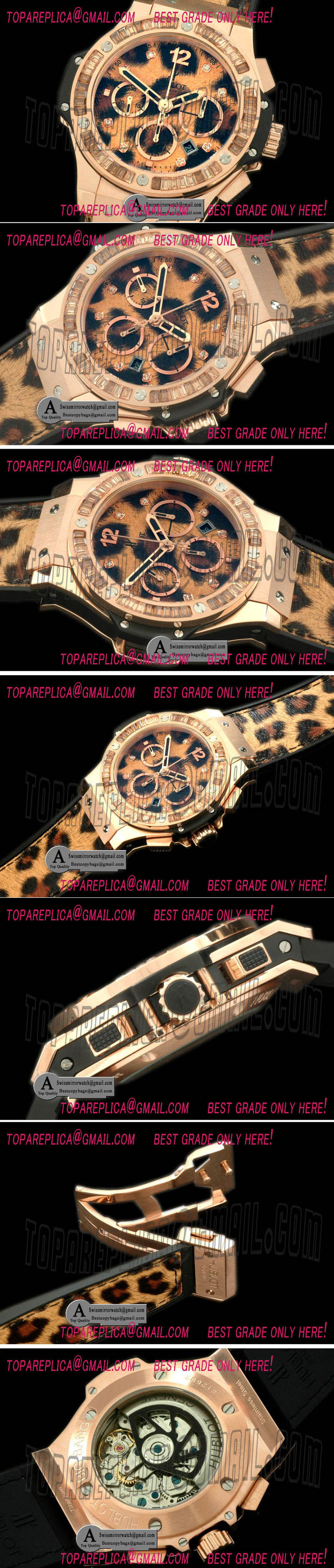 Hublot Leopard Bang Rose Gold Leather A-7750 Replica Watches
