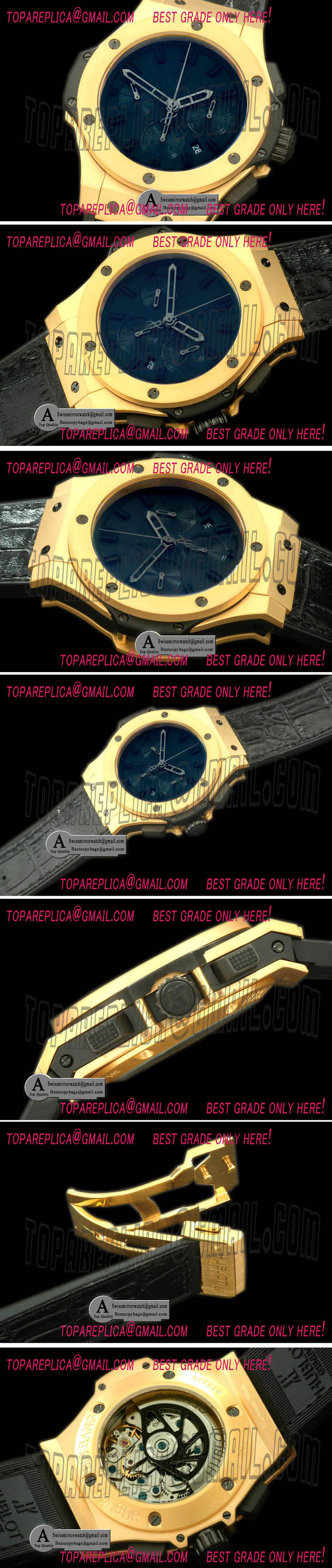 Hublot Cermet All Black Bang Yellow Gold Leather A-7750 Replica Watches