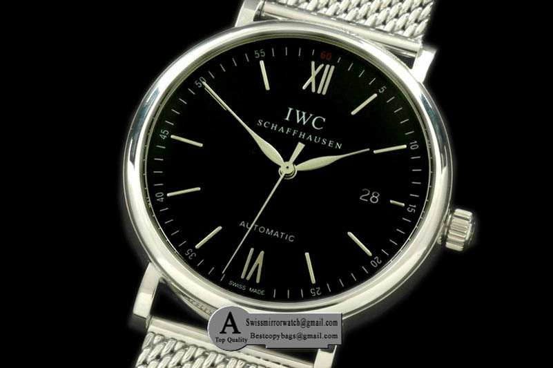 IWC Portofino Automatic SS Mesh Black Asia 2892 Replica Watches