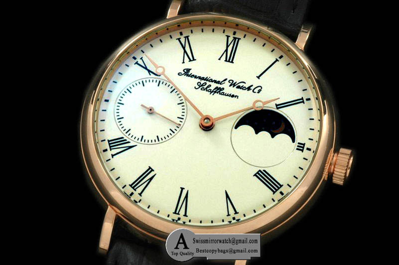 IWC IWPTV10026 Vintage Portifino MoonPhase Rose Gold/Leather White Asian 17J HW Replica Watches