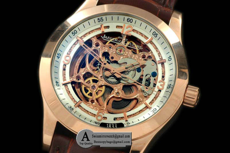 Jaeger Le CoultreMaster Skeleton Rose Gold Leather White Asian 23J Auto Replica Watches