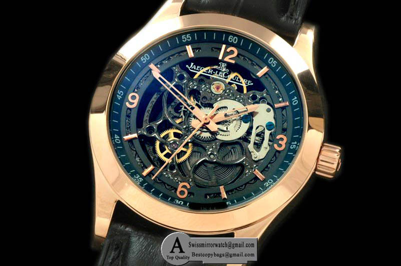 Jaeger Le Coultre Master Skeleton Rose Gold Leather Black Asian 23J Auto Replica Watches
