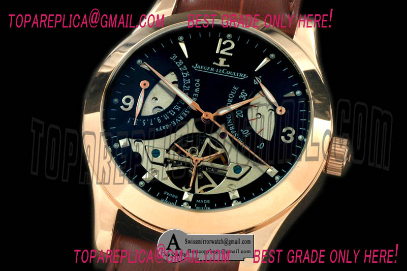 Jaeger Le Coultre Retrogating Date Reserve Tourbillon Rose Gold Leather Brown Asian 281 Replica Watches