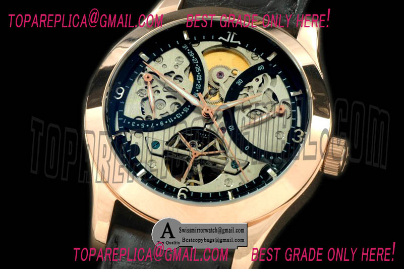 Jaeger Le Coultre Retrogating Date Reserve Tourbillon Rose Gold Leather Black Asian 281 Replica Watches