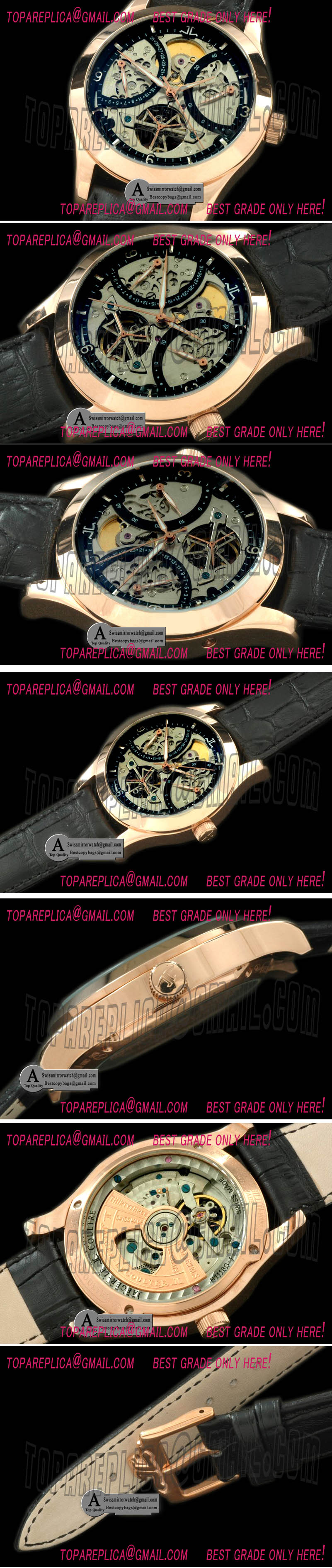 Jaeger Le Coultre Retrogating Date Reserve Tourbillon Rose Gold Leather Black Asian 281 Replica Watches